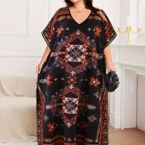 Kimono caftan ample géométrique, style Moyen-Orient