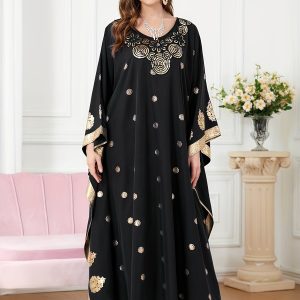 Abaya kimono femme, col rond et manches longues