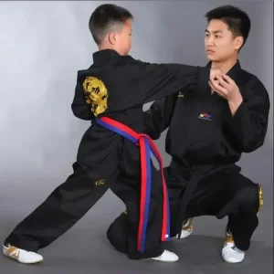 Kimono de karaté noir pour enfants, entraînement de taekwondo, broderie, taille 110-190 cm