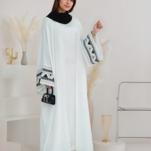 Kimono abaya femme brodé, ourlet fendu, style moderne