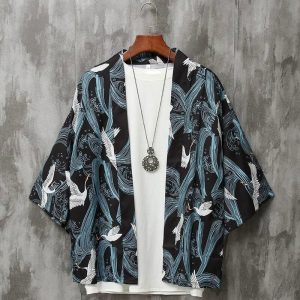 chemise style kimono bleue
