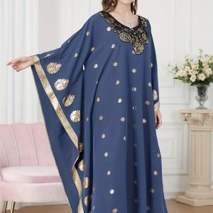 Kimono abaya femme, col rond, manches longues.