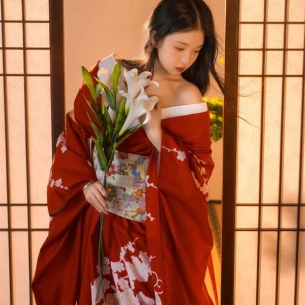 kimono japonais femme rouge