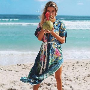 kimono long fleuri femme