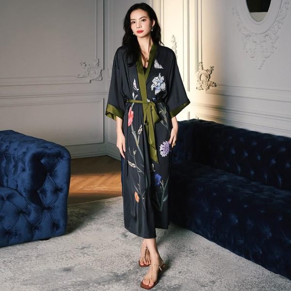 peignoir kimono long noir femme