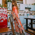 veste kimono fleuri rouge