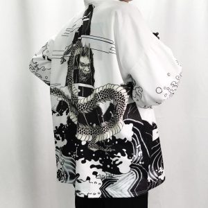 veste kimono japonais cascade dragon blanc