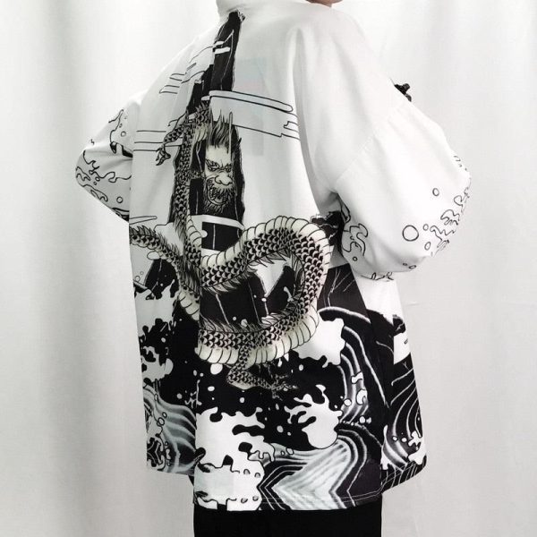 veste kimono japonais cascade dragon blanc