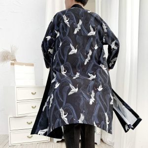veste longue kimono grues blanches
