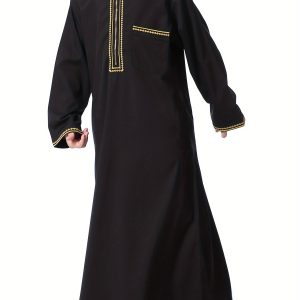 Kimono enfant Traditionnel Moyen-Orient. Manches Longues Avec Garniture Dorée, Vêtements Décontractés Ethniques Style Garçons Vêtements Manches Longues Pleine Longueur